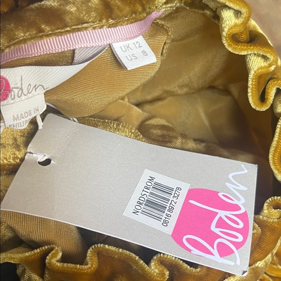 Boden Mustard  crushed Velvet Blouse size 8 holiday look vintage sleeve - Picture 5 of 7